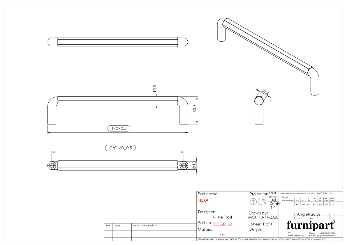 Furnipart Hexa Door Pull Handle (550520160-39)