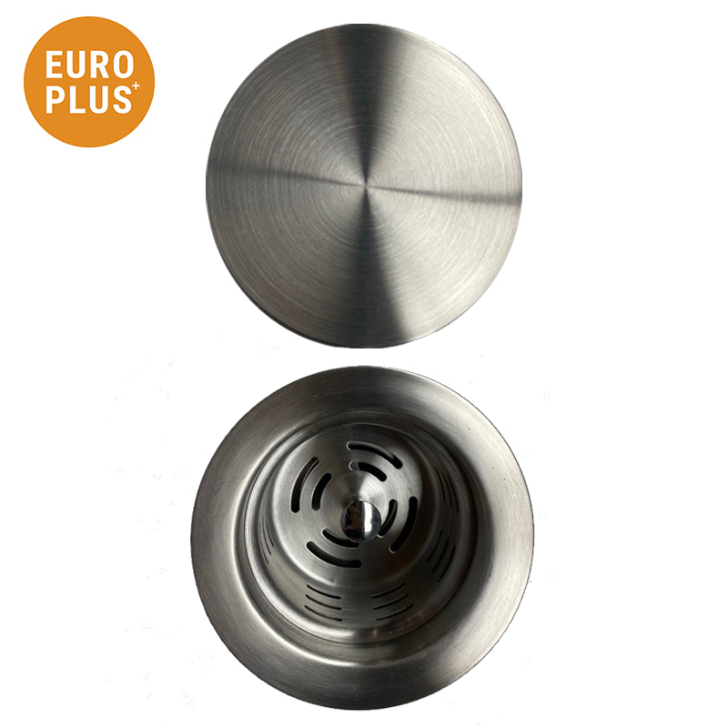 EuroPlus kitchen sink strainer with holder in stainless steel colour