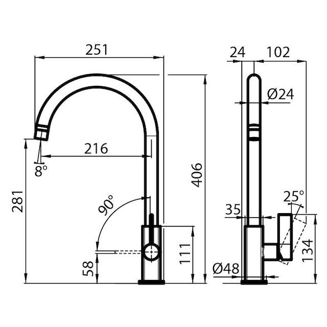 FOSTER Kitchen Mixer Tap - Delta drawing