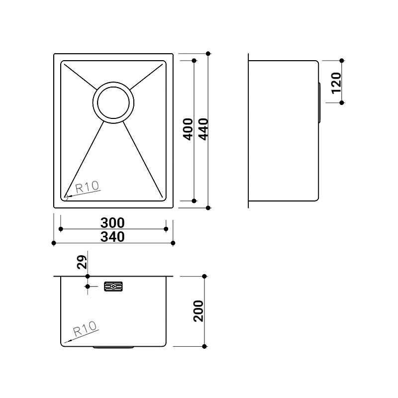 EuroPlus Stainless Steel Kitchen Sink (SR-3040) drawing