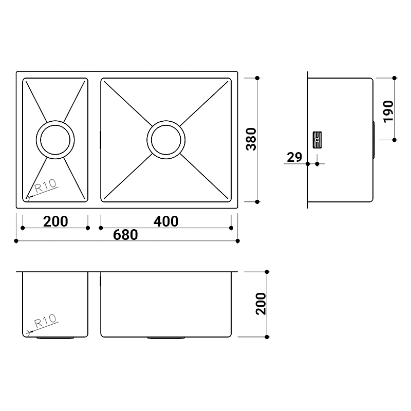 EuroPlus 廚房不銹鋼雙星盆 EuroPlus Stainless Steel Kitchen Sink (DR-204038) drawing