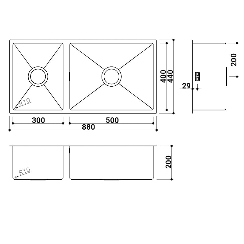 EuroPlus 廚房不銹鋼雙星盆 EuroPlus Stainless Steel Kitchen Sink (DR-305040) drawing