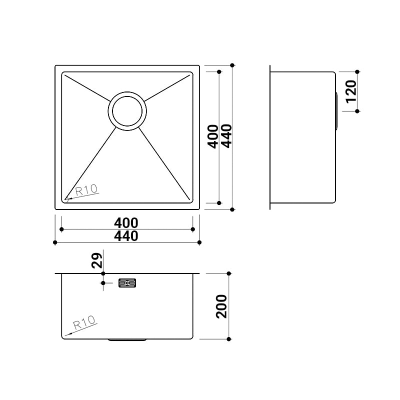 EuroPlus Stainless Steel Kitchen Sink (SR-4040) drawing